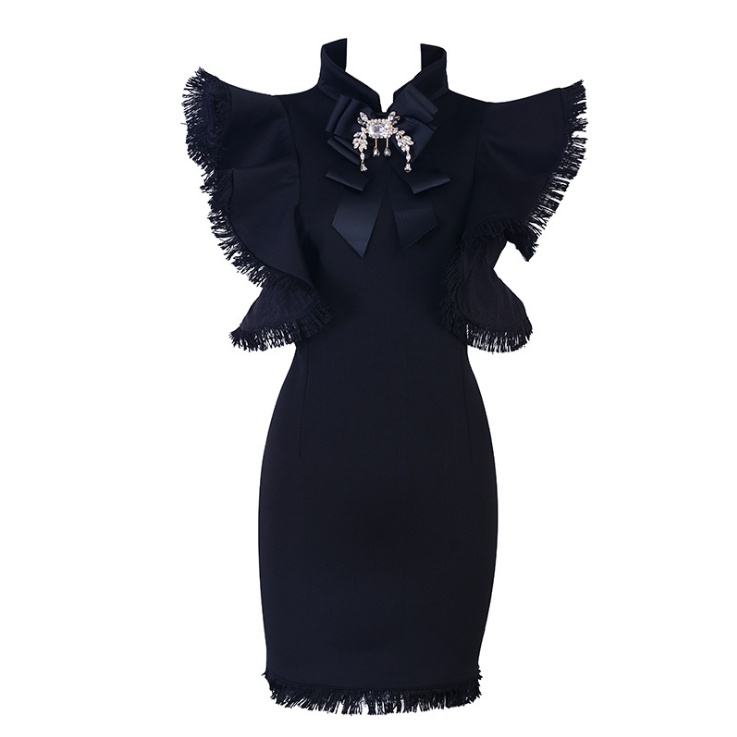 Ruffled Fringed Black Dress - Image 2