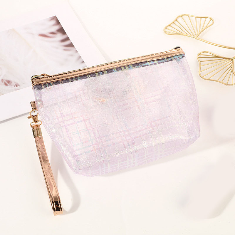 Hexagonal Laser Clip Mesh Toiletry Cosmetic Bag