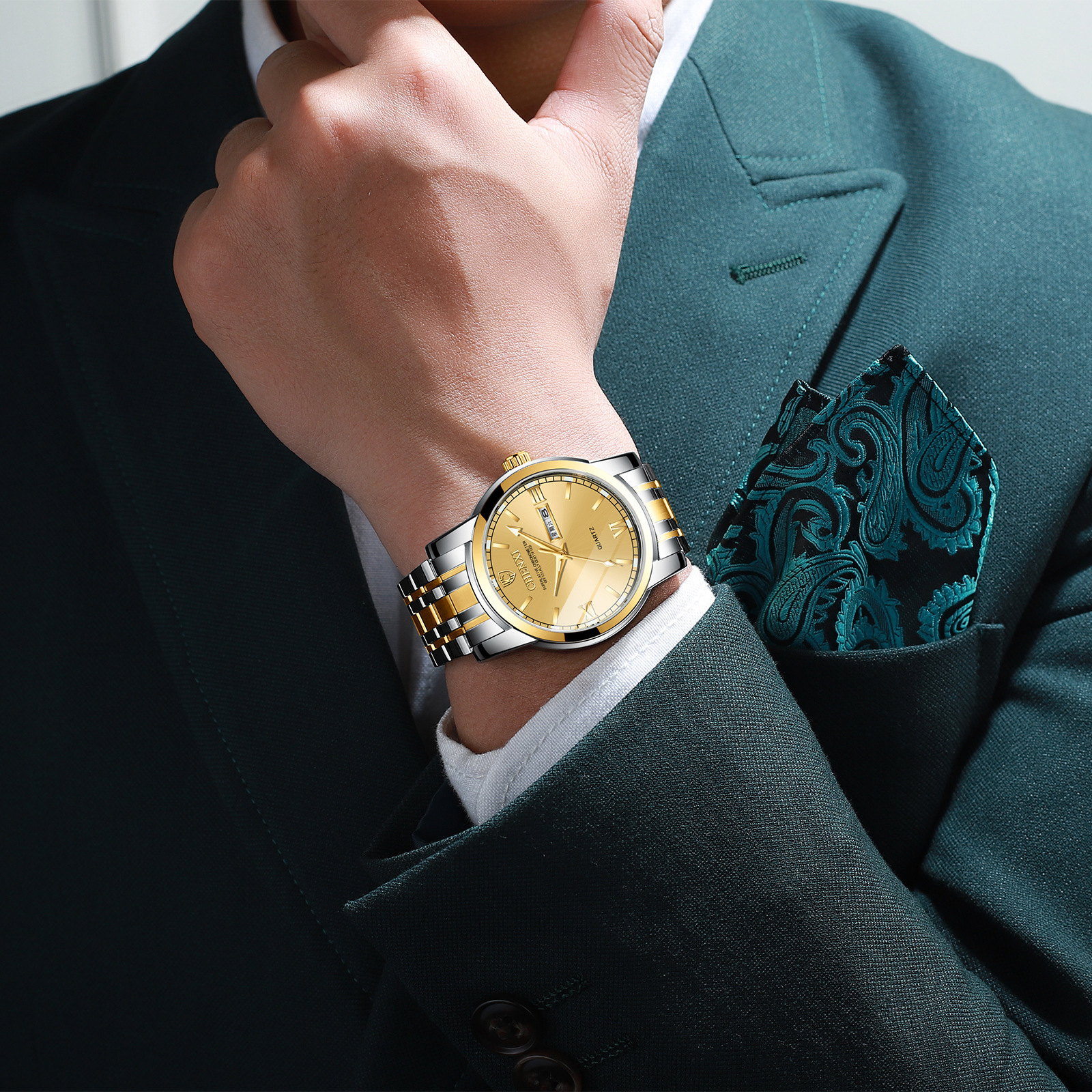 Double Calendar Luminous Steel Belt Positive Watch
