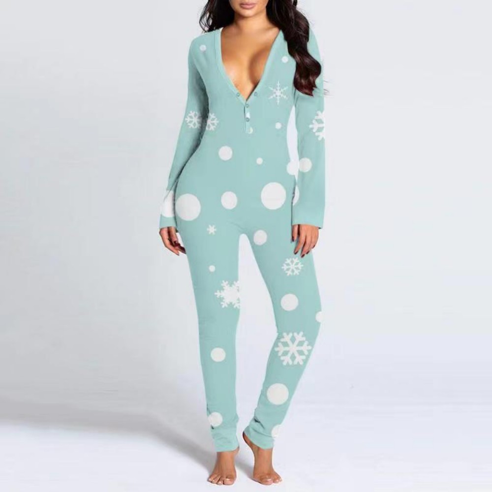 Printed Button Tight Jumpsuit For Women - Image 7