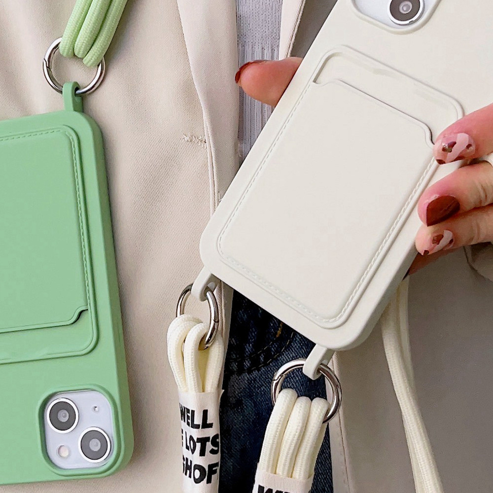 Simple Solid Color Phone Case With Detachable Lanyard