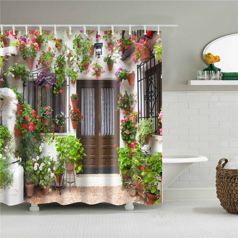 Waterproof Garden Flowers Scenery Shower Curtain - Image 3
