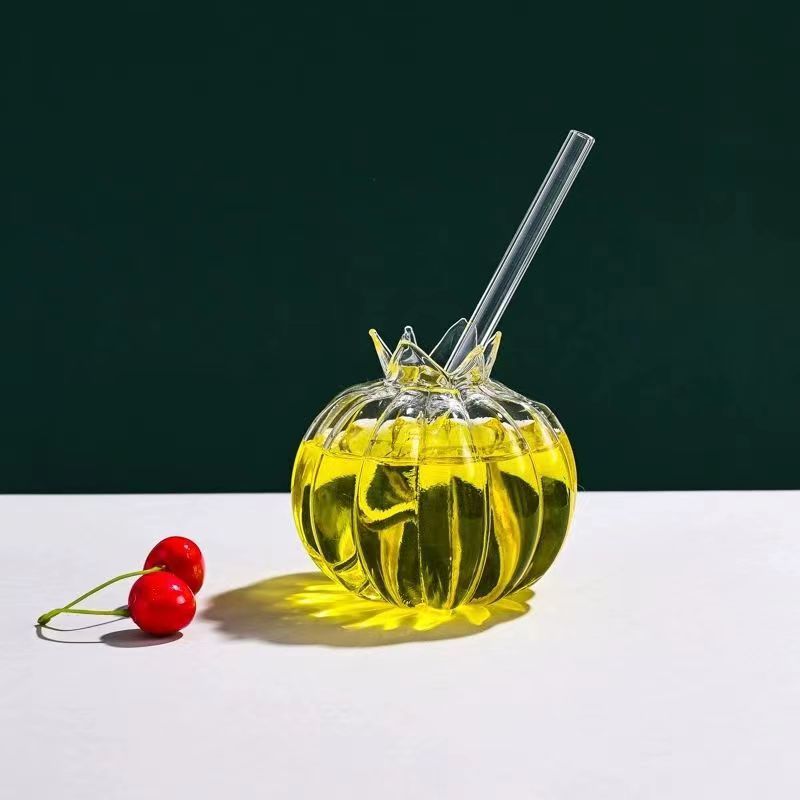 Creative Pumpkin Cocktail Glass Cup With Straw