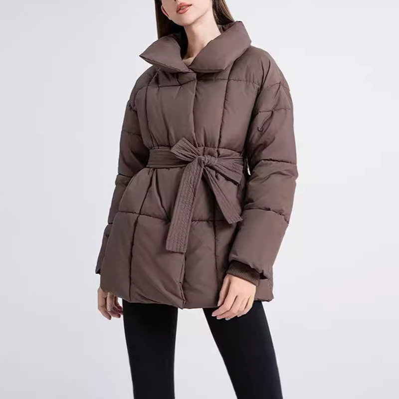 Plaid Sewing Lapel Coat With Lace-up Design