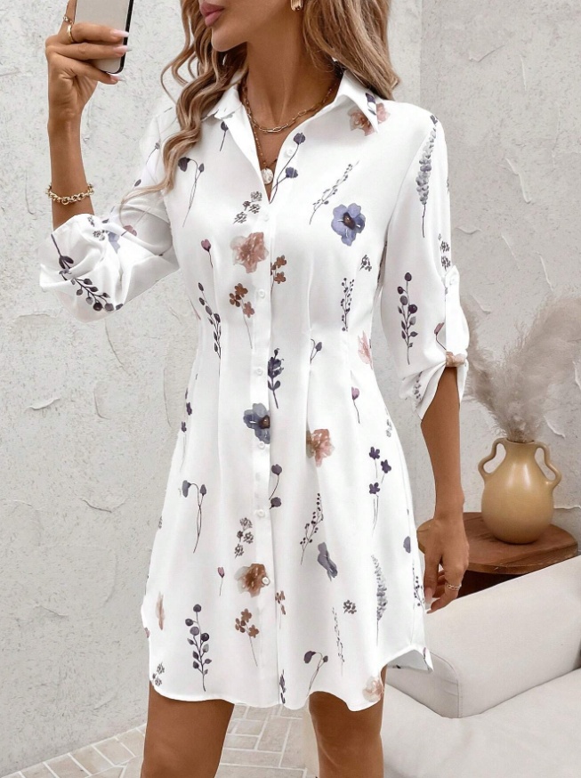 Women's Fashionable Floral Print Shirt Dress - Image 2