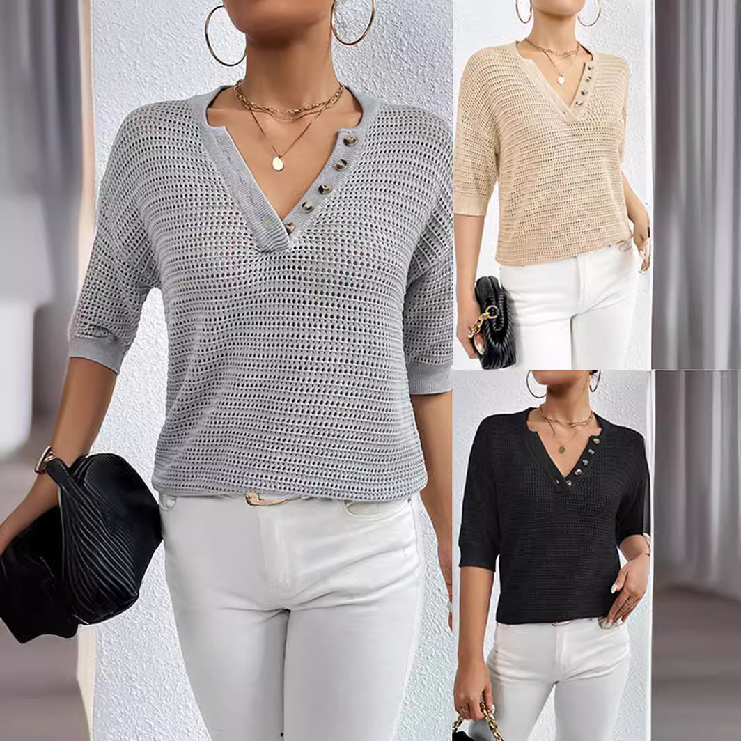 V-neck Hollow Knitwear