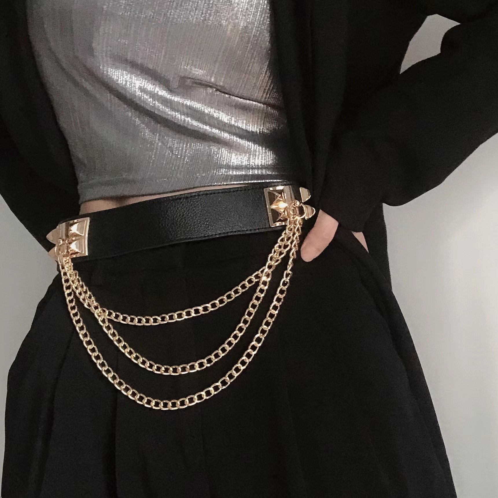 Women's Punk Gold Rivet Chain Belt