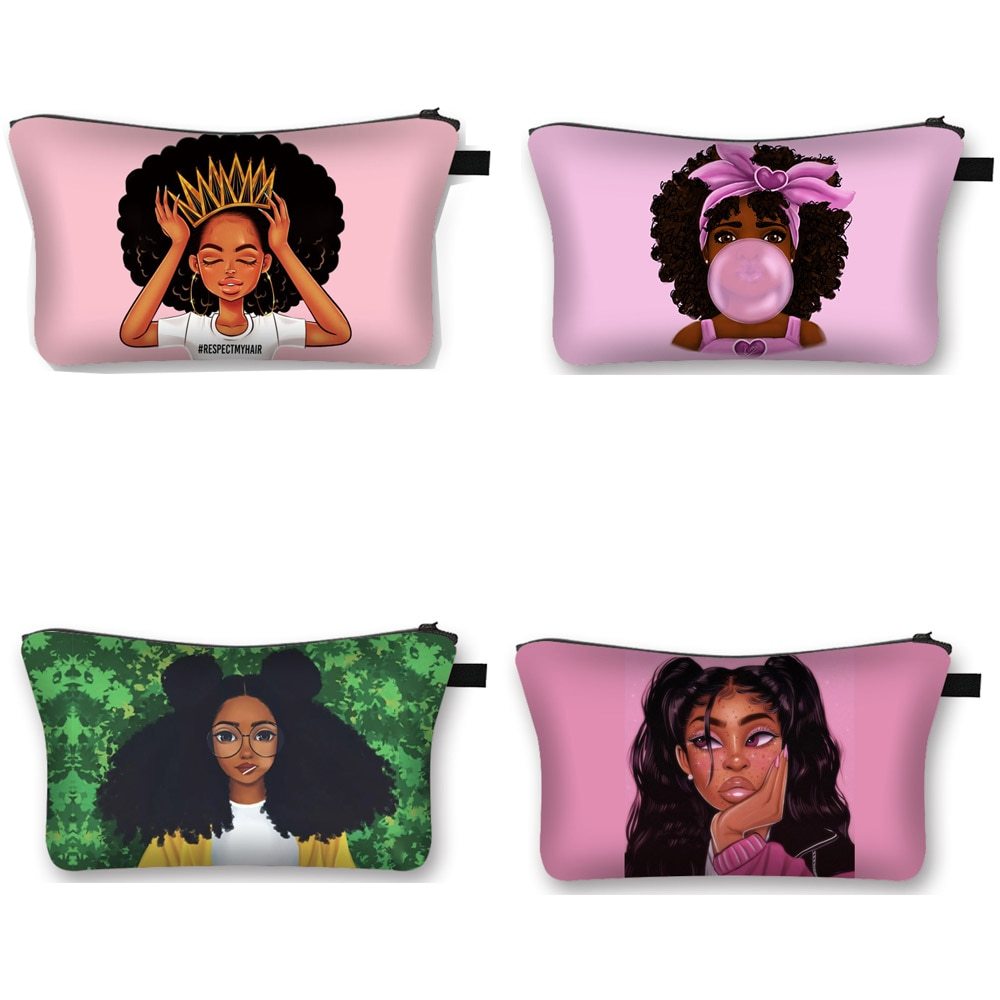 Waterproof Black Girl Print Cosmetic Bag