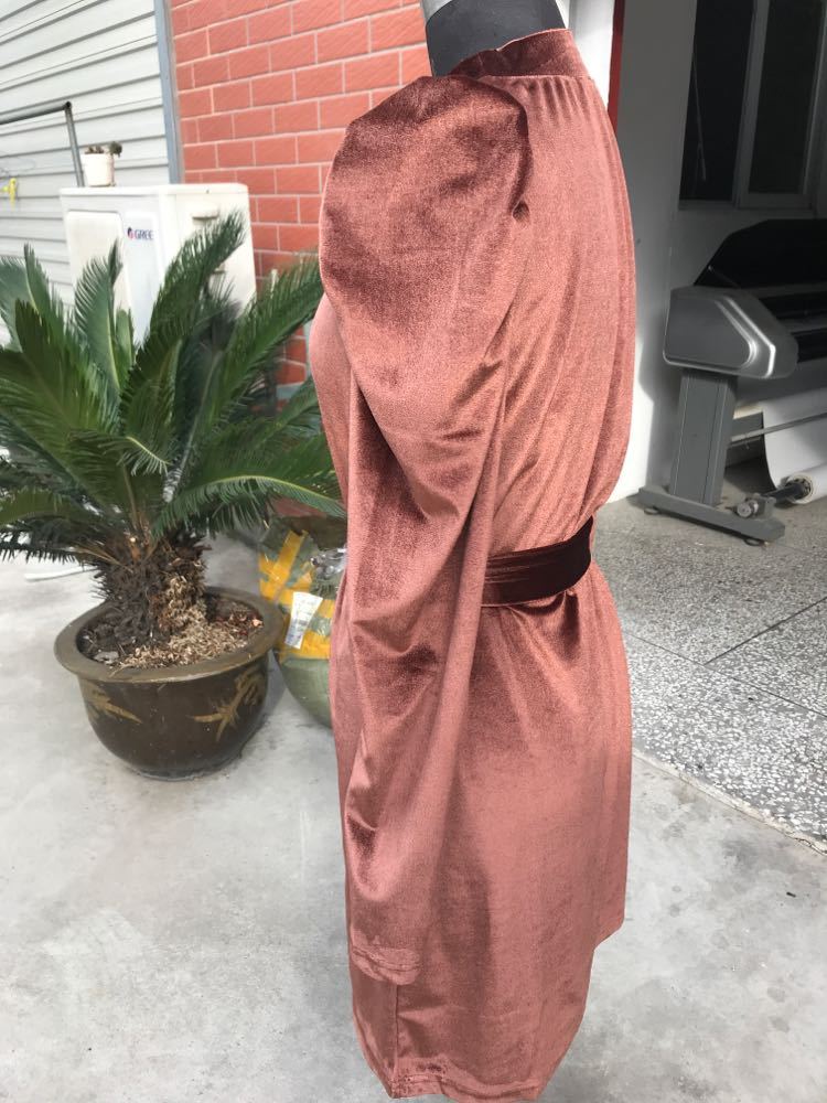 Gold Velvet Puff Sleeve Winter Dress - Image 2