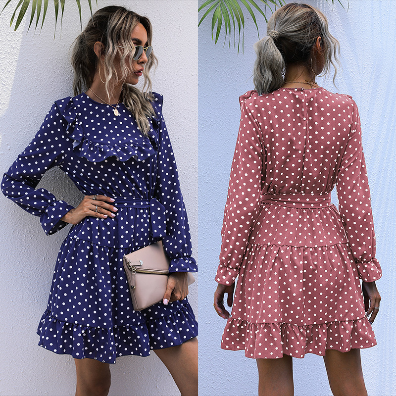 Blue Wave Point Retro Chiffon Dress