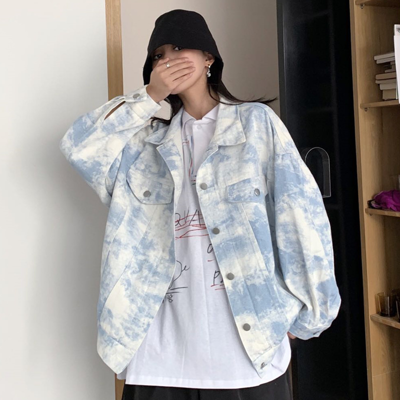 Tie-Dye Women's Peplum Loose Denim Jacket - Image 4