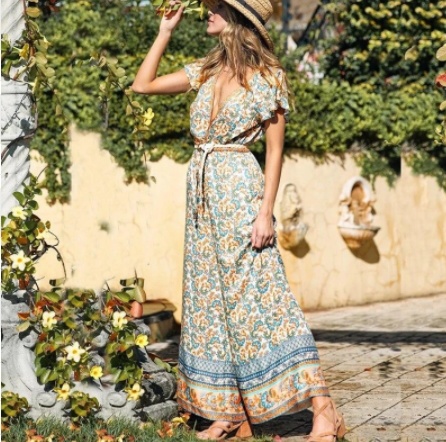 Women's Printed Casual Jumpsuit Pants