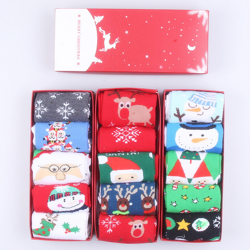 Elk Old Man Snowflake Christmas Gift Boxed Socks