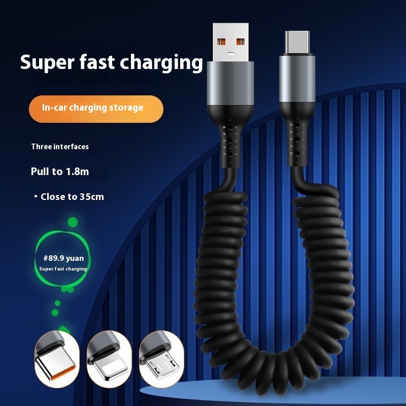 Spring Retractable Storage Phone Charging Cable - Image 7