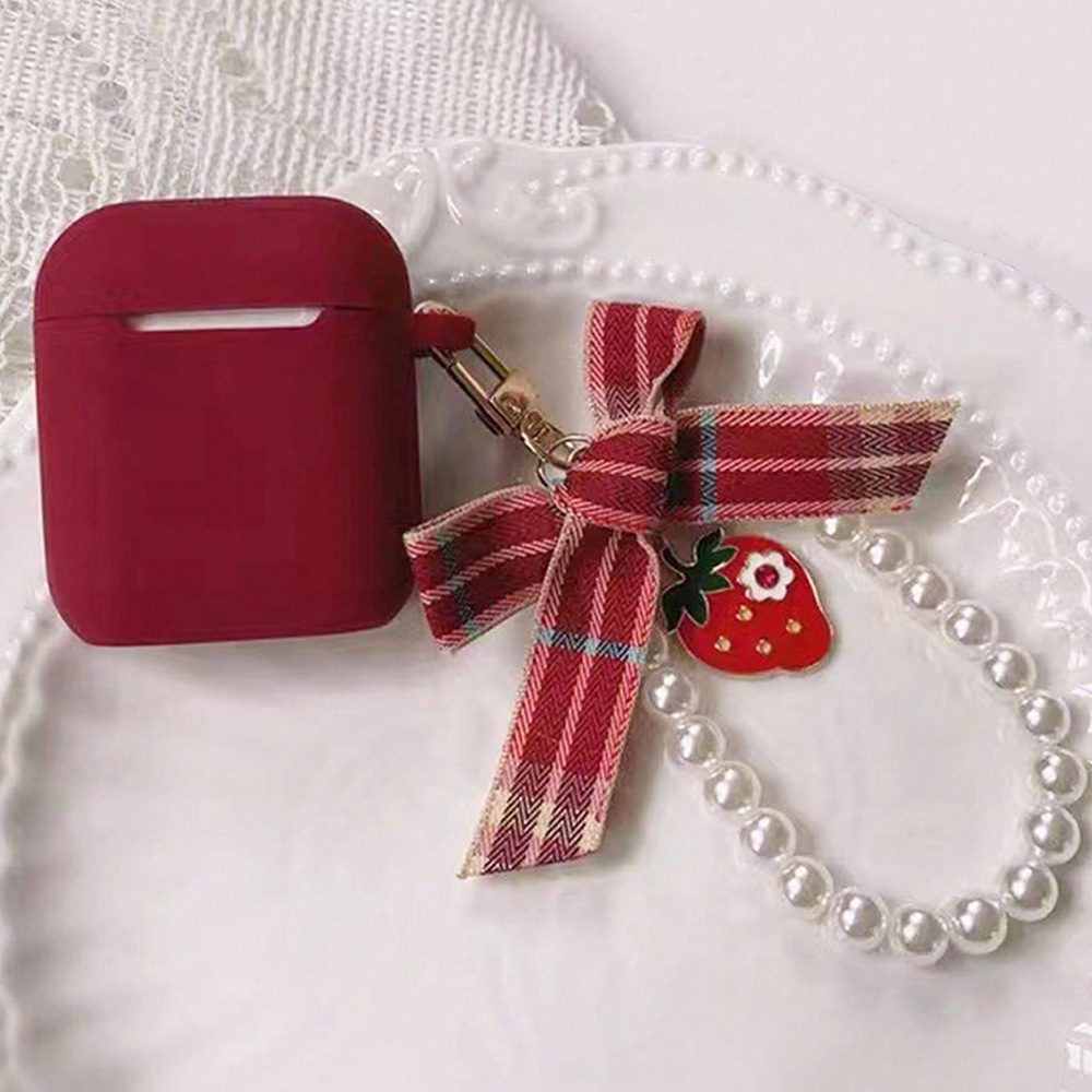 Cute Strawberry Pearl Keychain Silicone Case