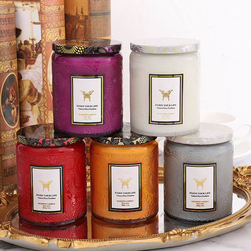 Handmade Embossed Glass Fragrance Soy Candles