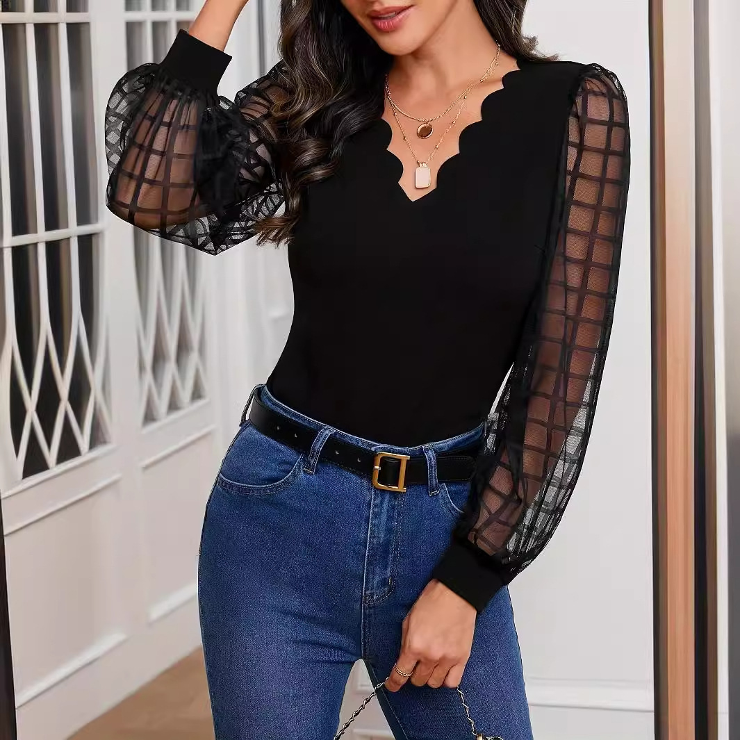 Pearl Edge Shimingcom Puff Sleeve Shirt