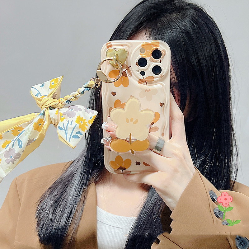 Silk Scarf Leaves And Flowers With Bow Case - Image 5