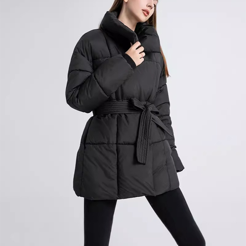 Plaid Sewing Lapel Coat With Lace-up Design - Image 2