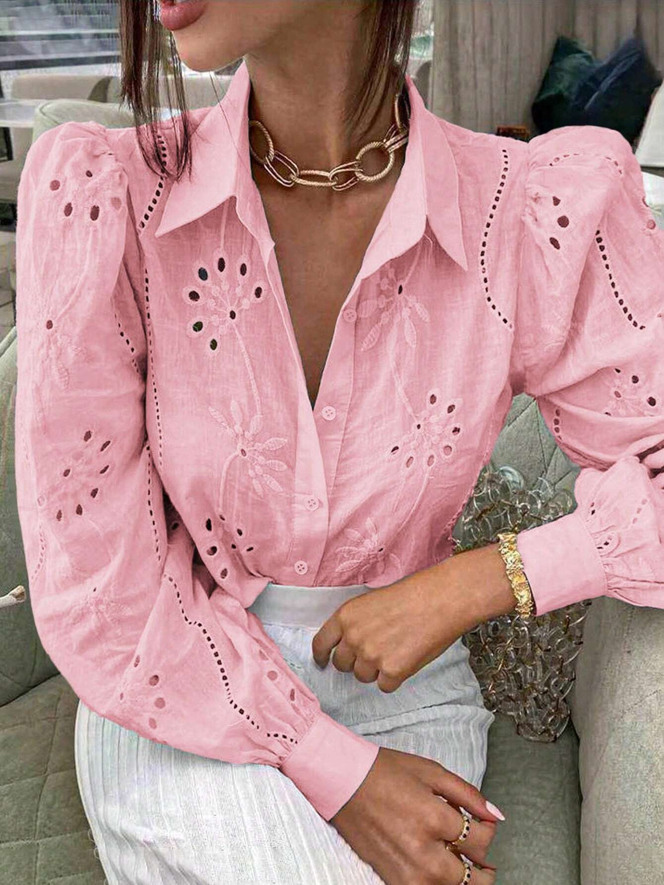Embroidered Long-sleeved Lapel Shirt - Image 9