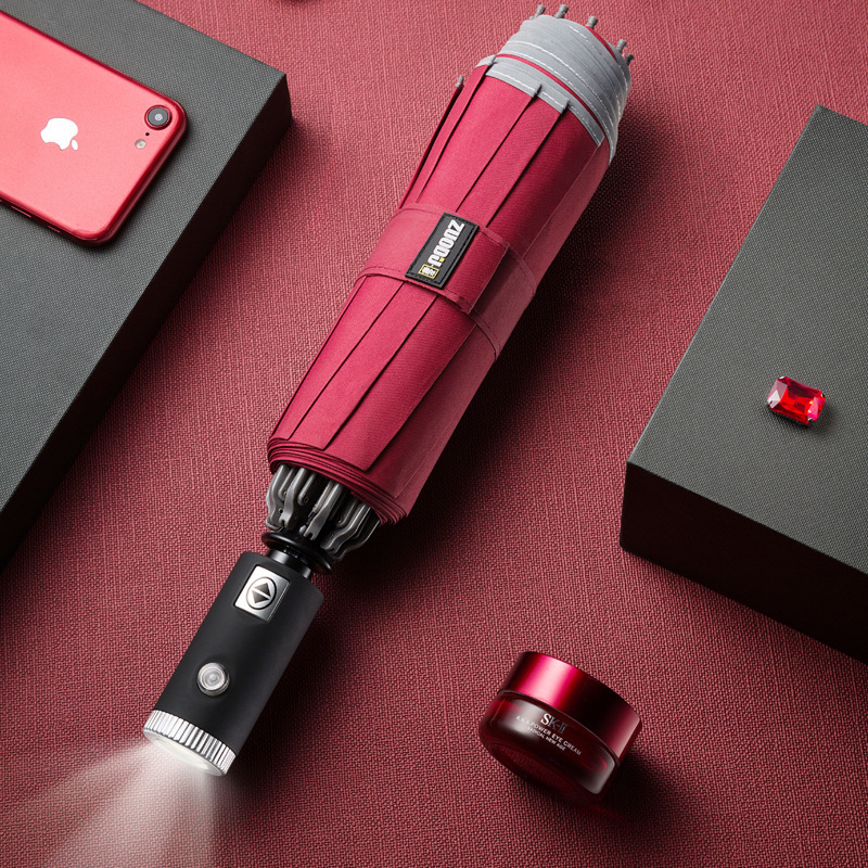Led Flashlight Lighting Rain Folding Umbrella