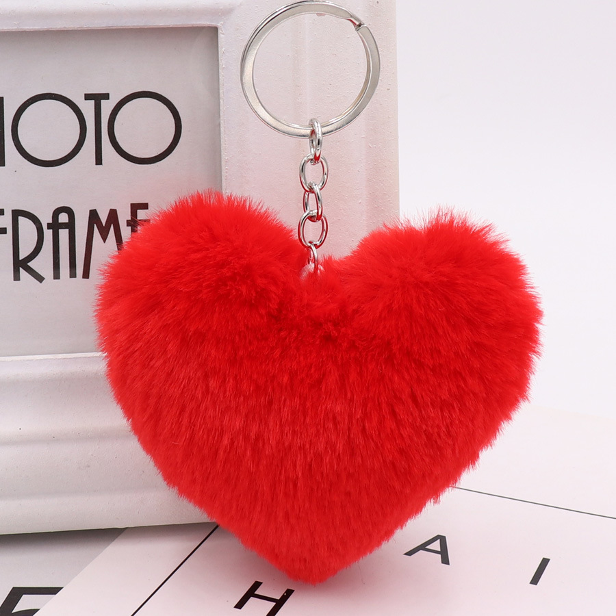 Heart-shaped Fur Ball Keychain Pendant