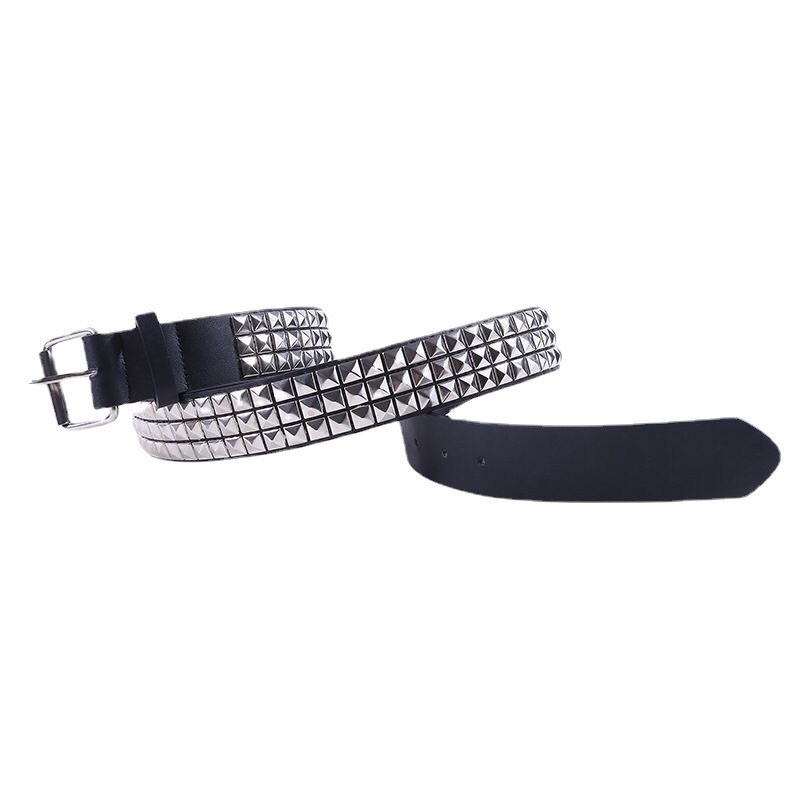 Hollow-out Rivets PU Square Buckle Metallic Belt - Image 5