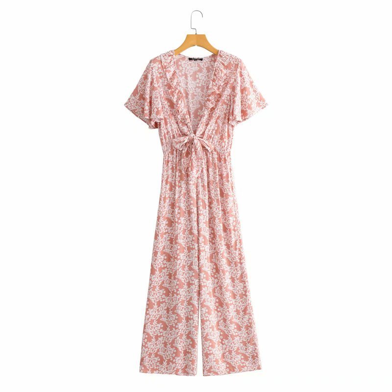 Printed Jumpsuit With Tie On Chest - Image 3