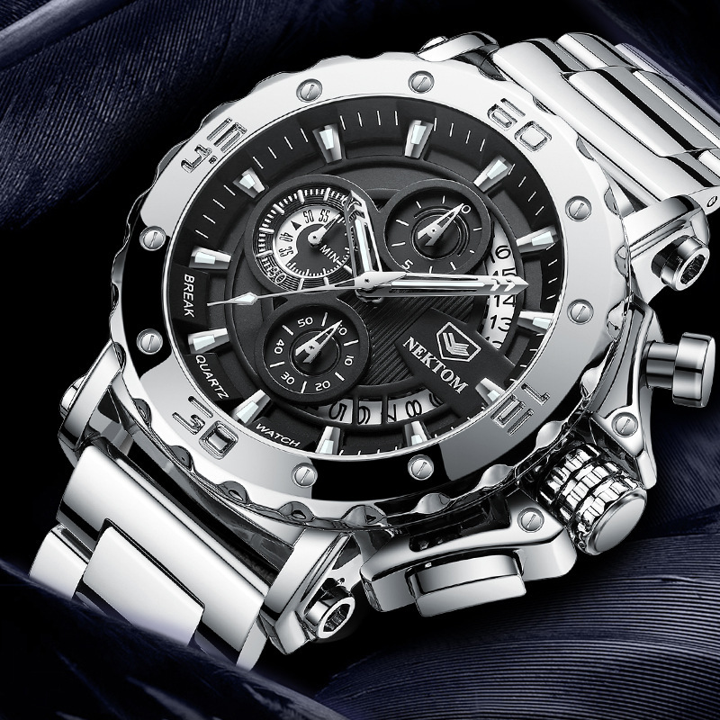 Heavy Steel Band Luminous Quartz Watch - Image 3