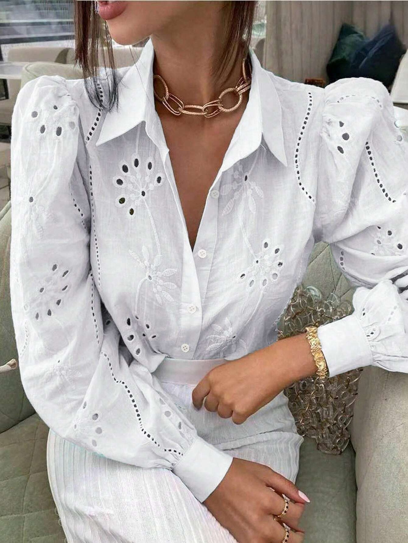 Embroidered Long-sleeved Lapel Shirt - Image 5