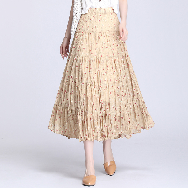 Floral Stitching Chiffon Skirt - Image 3