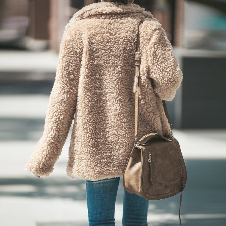 Lapel Fluffy Furry Faux Fur Overcoat - Image 5