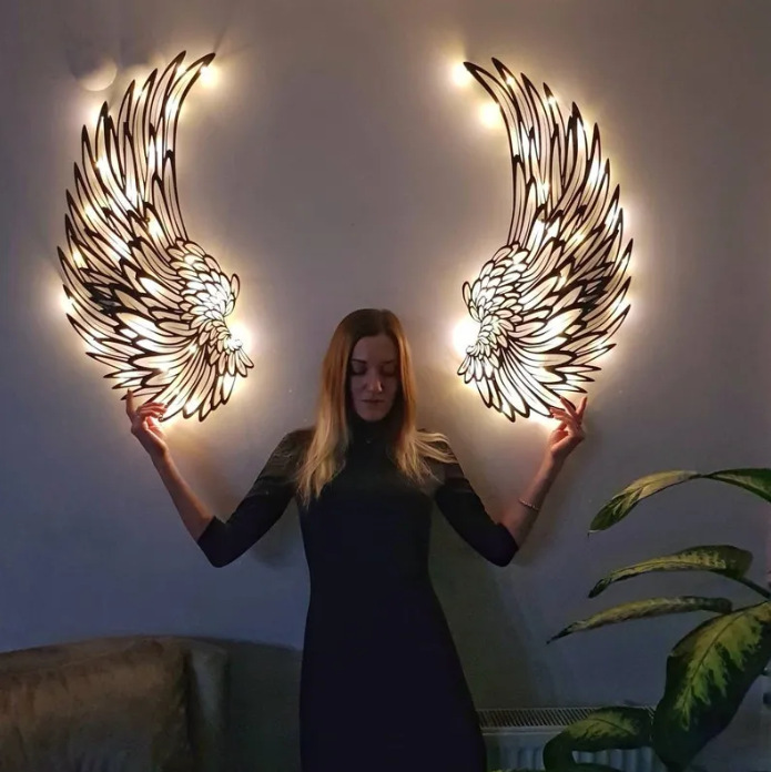 Carved Metal Angel Wings With Light