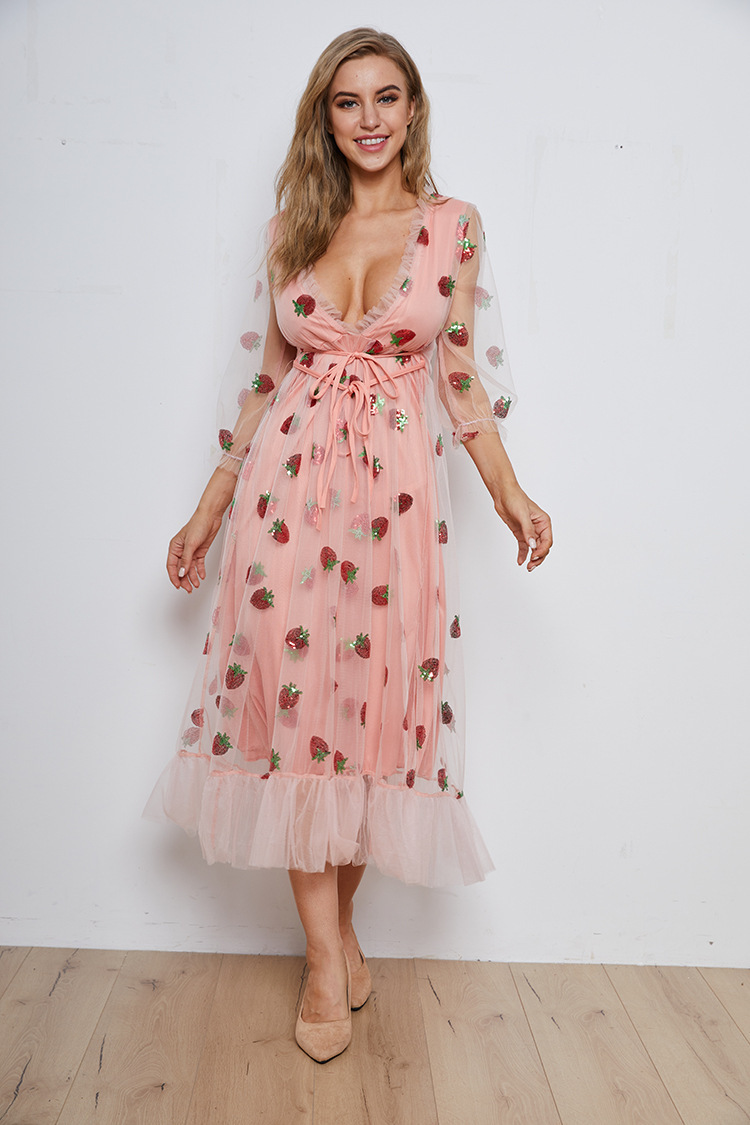 Long-sleeved Sequin Embroidery Dress With Ruffles - Image 7