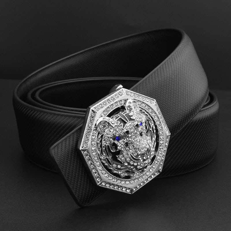 Zodiac Tiger Head Belt Men's Leather Smooth Buckle - Image 5