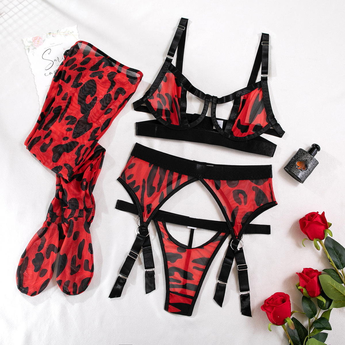 Leopard Print Mesh Hollow Lingerie - Image 9
