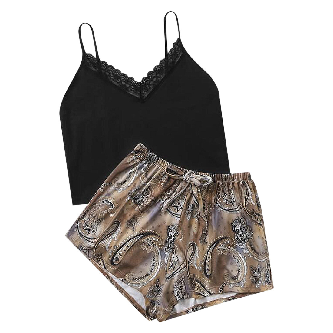Two-Piece Milk Silk Print Loungewear Pajama Set - Image 2