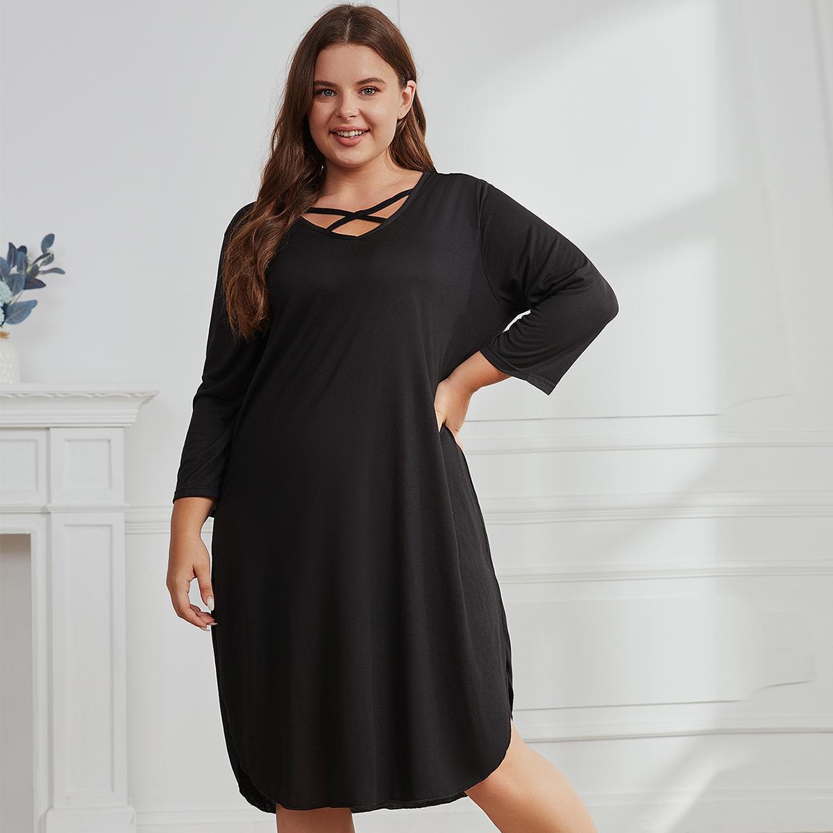Loose Long Sleeve Plus Size Dress