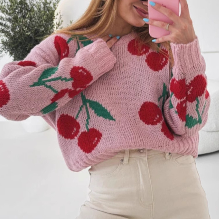 Jacquard Casual Loose Long Sleeve Knitwear