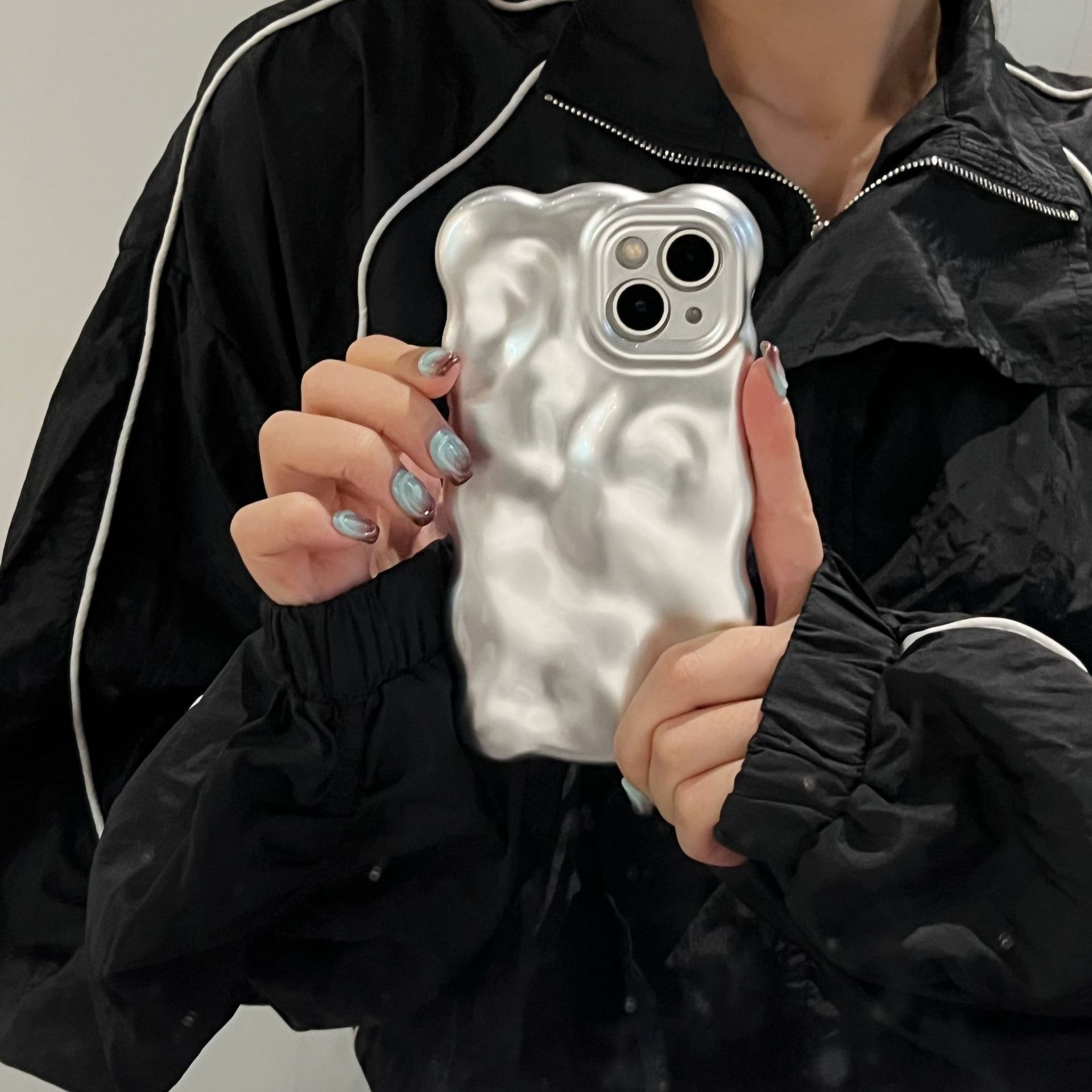 Matte Silver Bubble Phone Case - Image 7