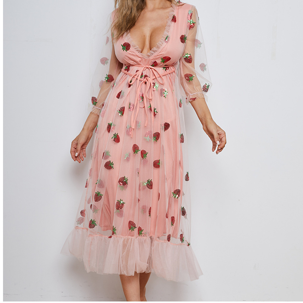 Long-sleeved Sequin Embroidery Dress With Ruffles