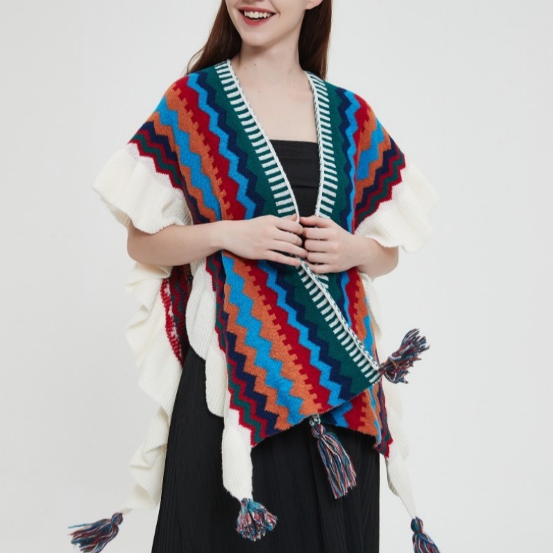 Ethnic Style Ruffled Knitted Shawl Scarf