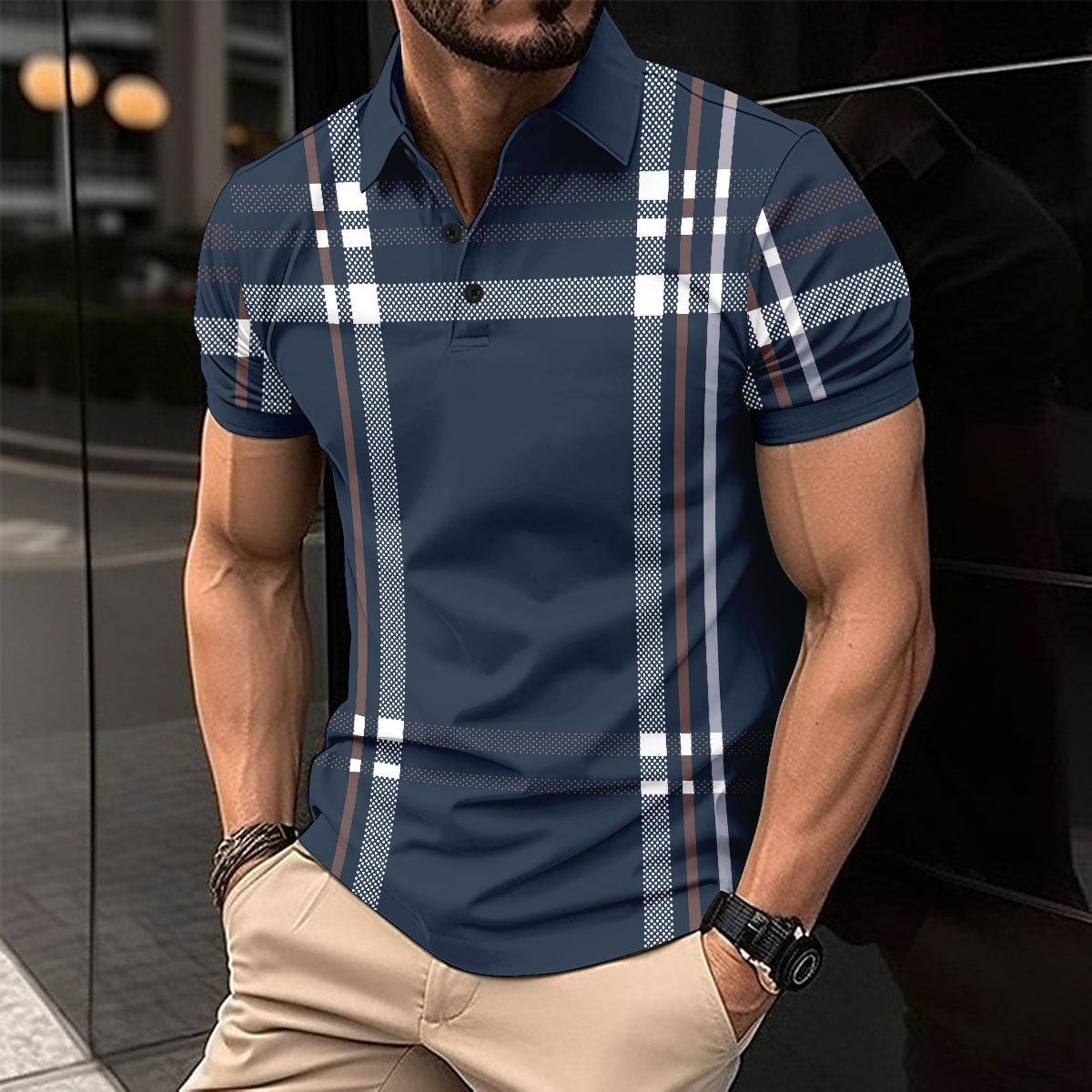 3D Digital Printing Lapel Short Sleeve Pullover - Image 3