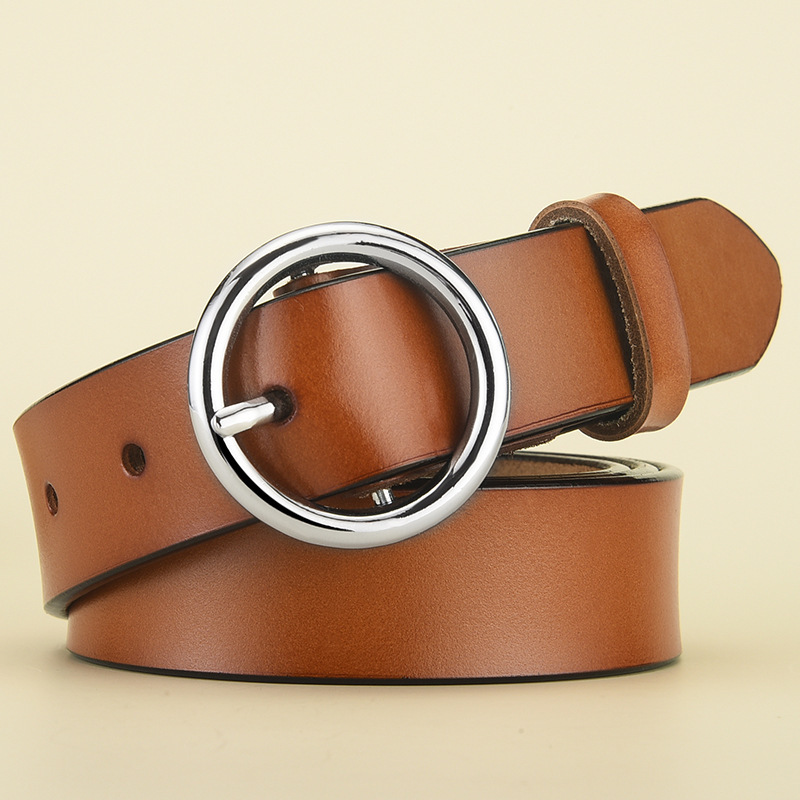 Women's Leather All Match Round Buckle Belt - Image 6