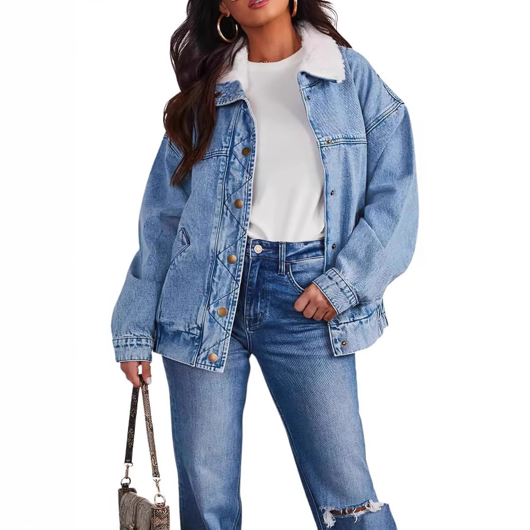 Women's Denim Fur Collar Coat - Image 4