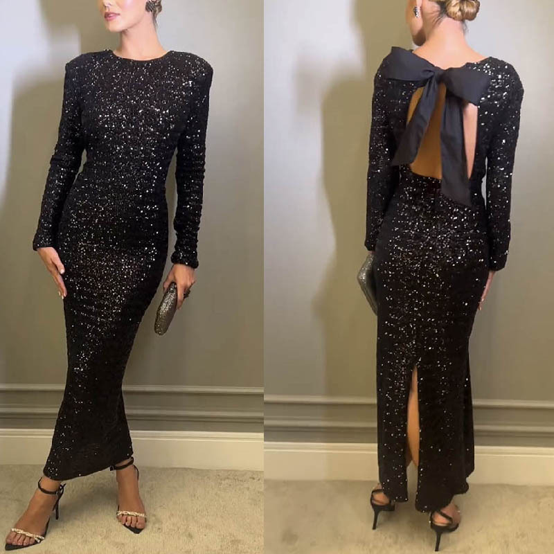 Sexy Backless Sequined Evening Dress