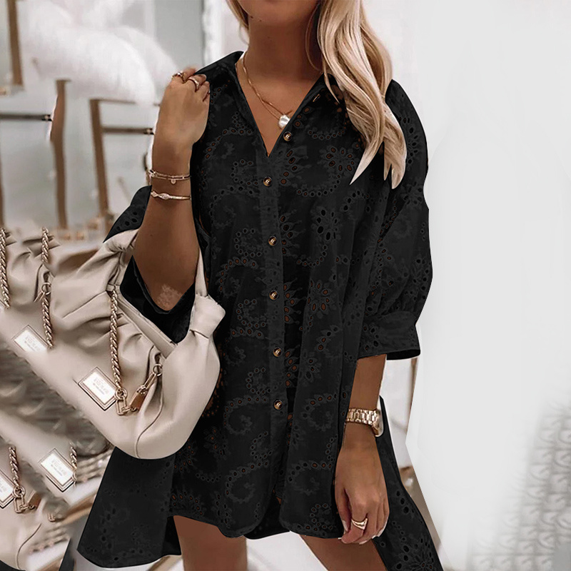 Floral Eyelet Embroidery Collared Blouse - Image 7