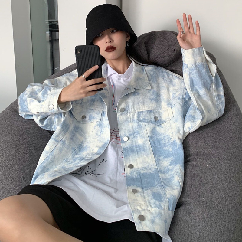 Tie-Dye Women's Peplum Loose Denim Jacket - Image 6