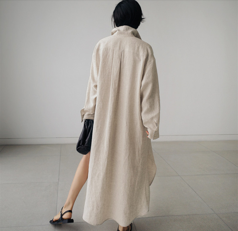 Overknee Long Cotton Linen Shirt Dress - Image 10