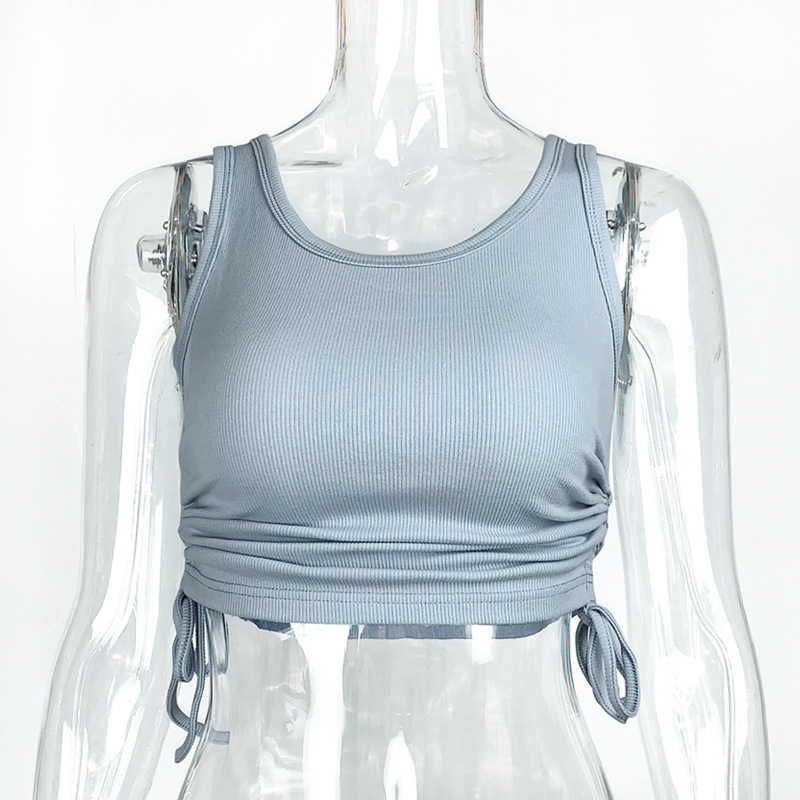 Ribbed Drawstring Slim Cropped Tank Top - Image 3